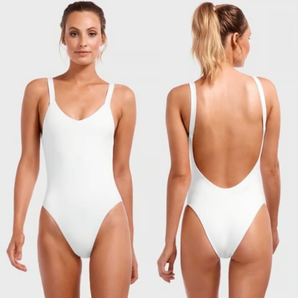 NWT Vitamin A Leah One Piece Full Cut Swimsuit White EcoRib Size Large / 10 $170 - Picture 5 of 9
